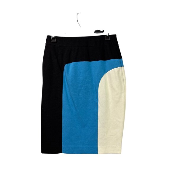 Ann Taylor Colorblock Pencil Skirt Black Blue White Midi Womens Size 0 - Picture 2 of 5